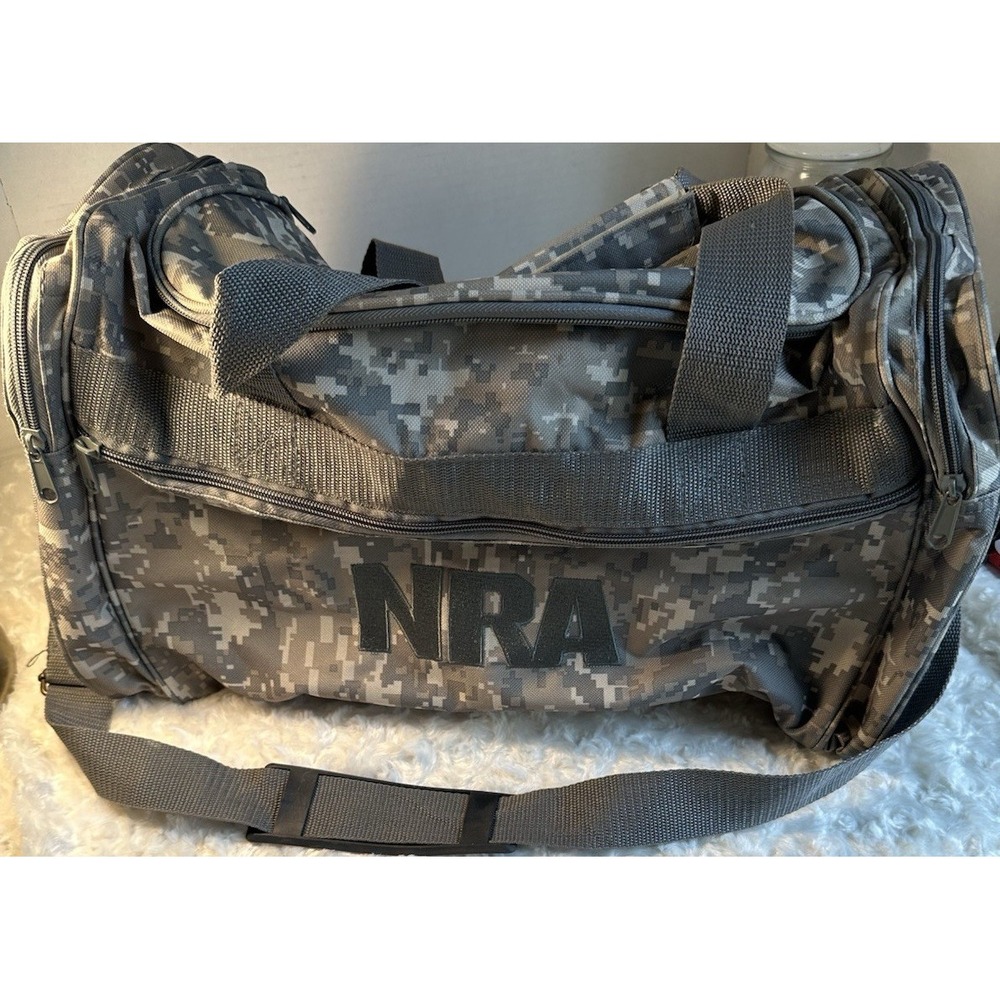Gray Digital Camo Tactical Gear Duffel Bag Zip Closure Adjustable Strap Logo